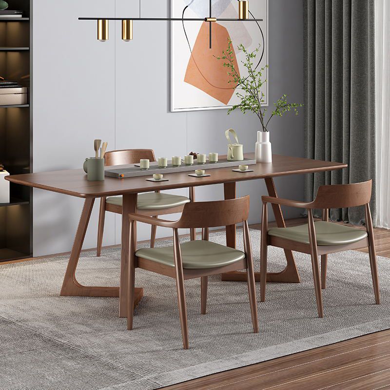 Brown Rubberwood Dining Set 1/4/5/6 Pieces Modern Dinette Set for Home