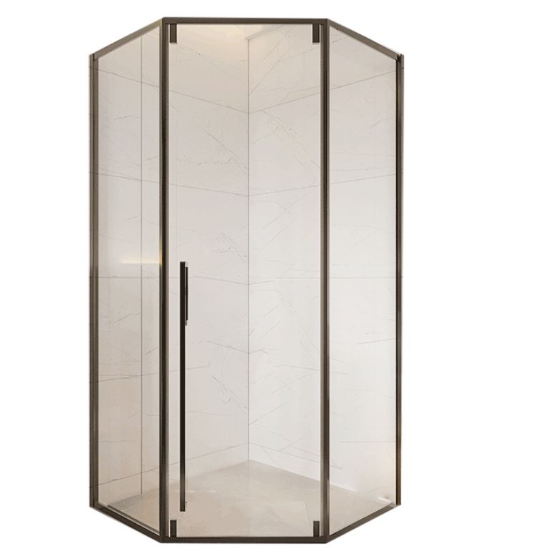 Matte Black Folding Shower Door, Side Opening Tempered Glass Shower Door