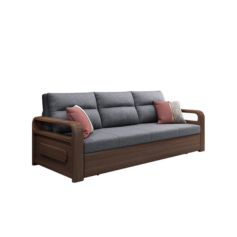 Contemporary Solid Wood Futon Square Arms Futon Frame Pillow Included