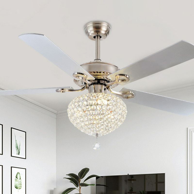 4 messen nikkel LED Semi Flush Mount Mount Farmhouse Crystal Waterdop Hangventilator Verlampte armatuur, 52 "breed