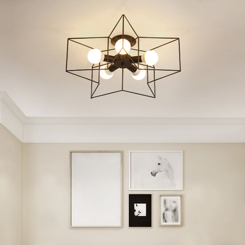 Loft Style Star Semi Flush Mount Lighting Metal Semi Flush Mount Ceiling Fixture