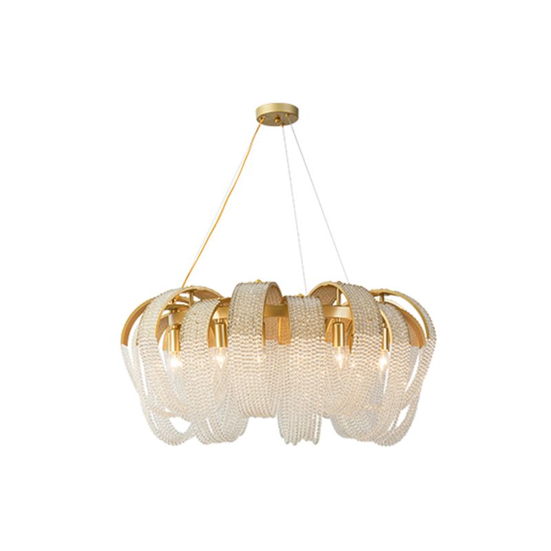 Gold Crystal Pendant Light in Modern Luxury Style Wrought Iron Hanging Lamp for Living Room