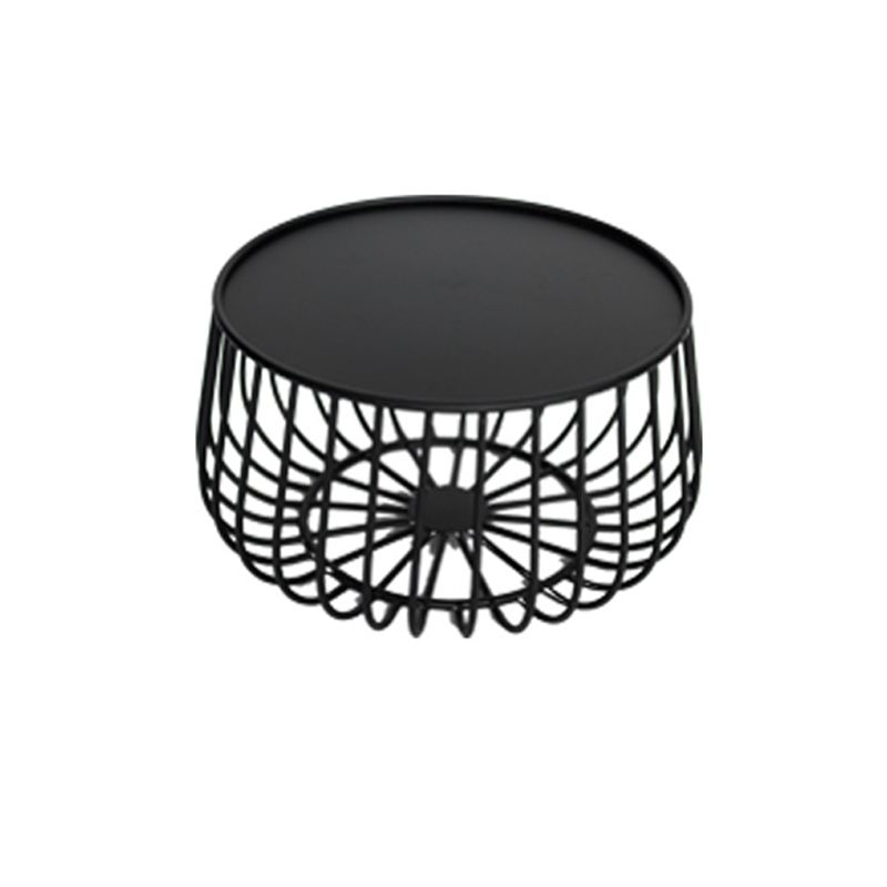 Tray Top Iron Coffee Table Round Metel Cocktail Table in Black