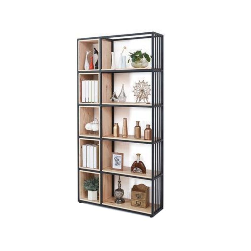 Modern Metal and Wooden Book Shelf Open Study Room Bookcase with Shelves