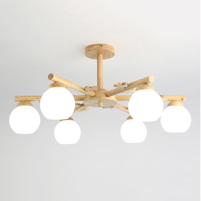 Multi Light Spherical Branch Hanging Lights Modern Style Wood Prowing Lighting for Bedroom