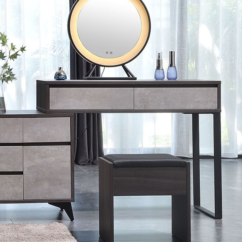 Gray Modern Wooden with Drawer Lighted Mirror Bedroom Vanity Table