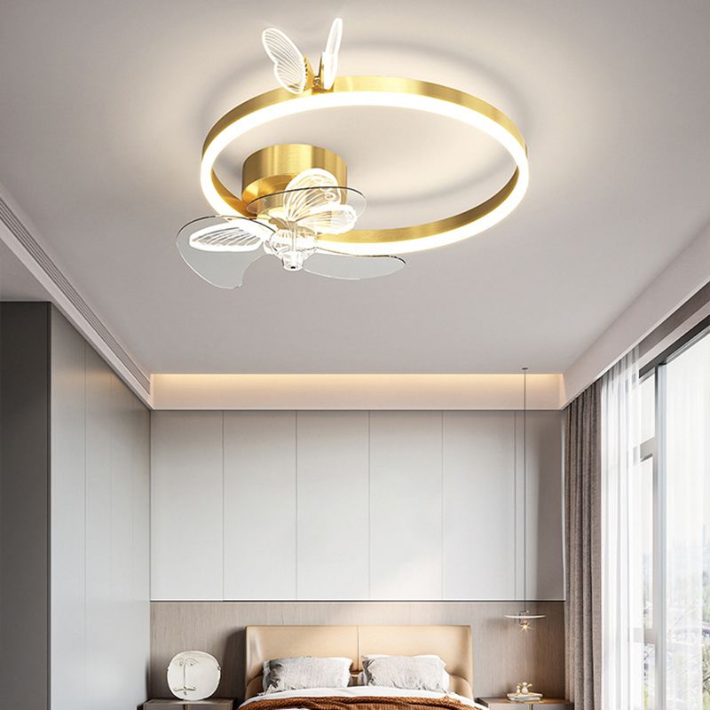 Contemporary LED Circle Fan Ceiling in Black / Gold Finish Metal Fan Lighting