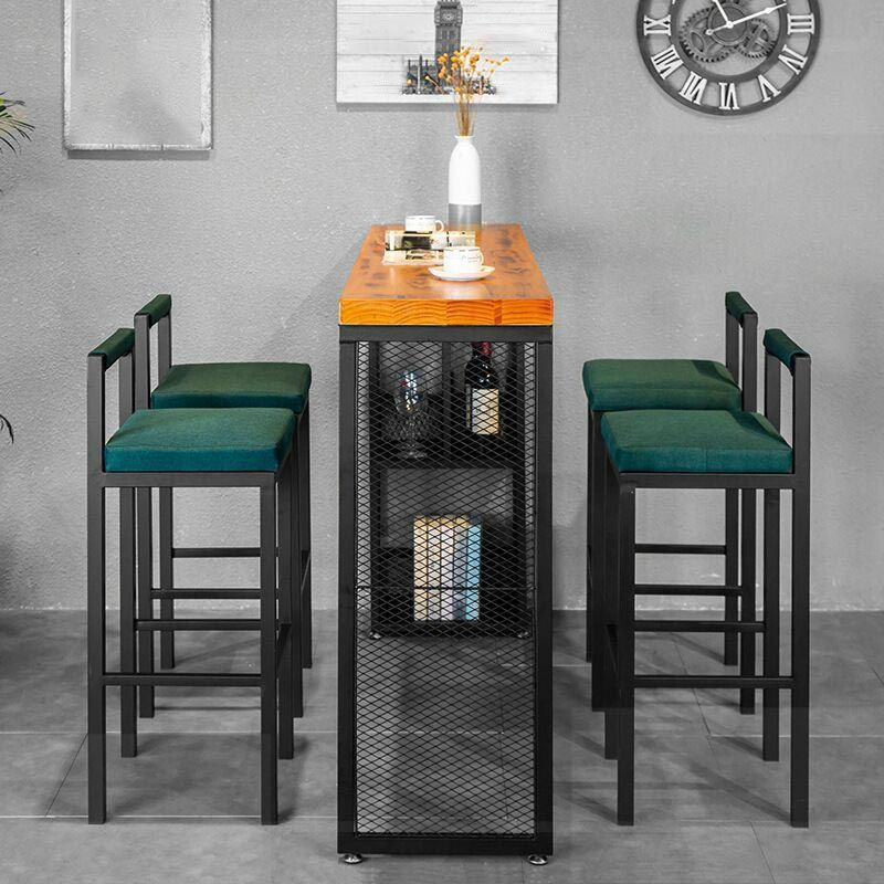 Industrial Wood Storage Bistro Accent Dining Table Double pedestal Indoor Patio Bar Table