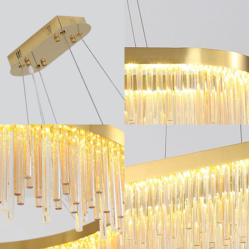 Oval Crystal Rod Chandelier Light Fixture Modern Brass LED Ceiling Light for Dining Room