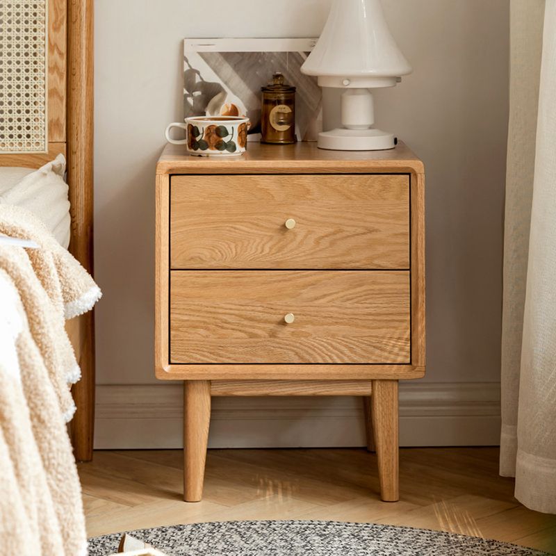 Natural Oak Wood Kids Nightstand 2 Drawers Nursery Nightstand