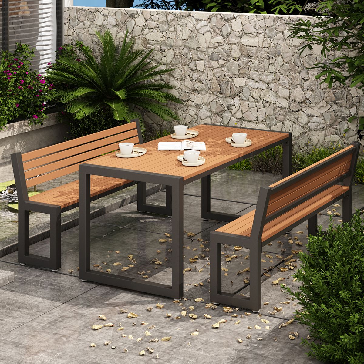 Contemporary Metal Frame Dining Table Outdoor Rectangle Patio Table