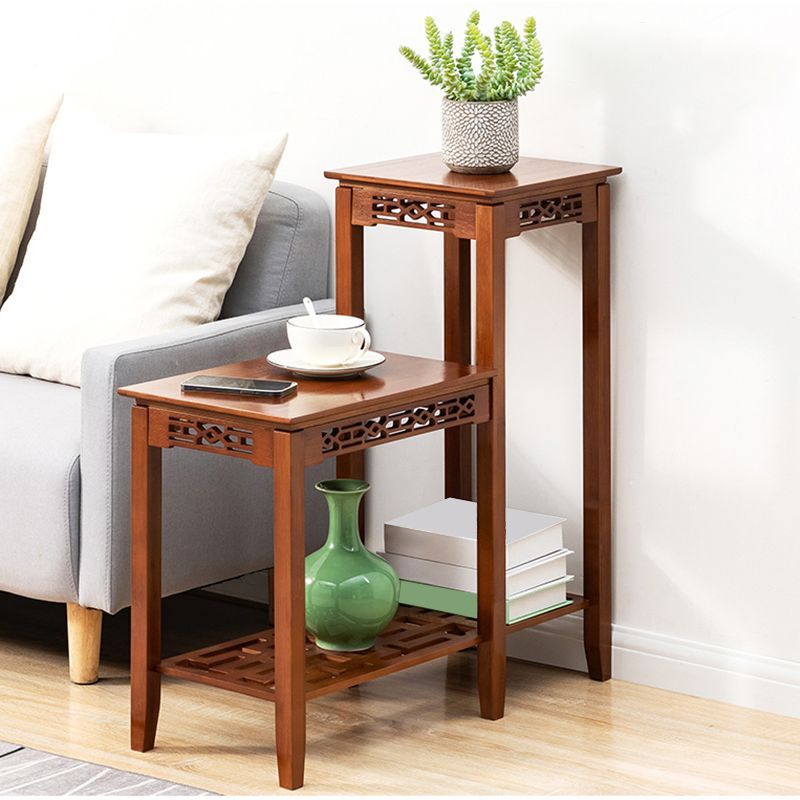 Contemporary 4 Legs Side Table Wood Side End Snack Table with Shelf