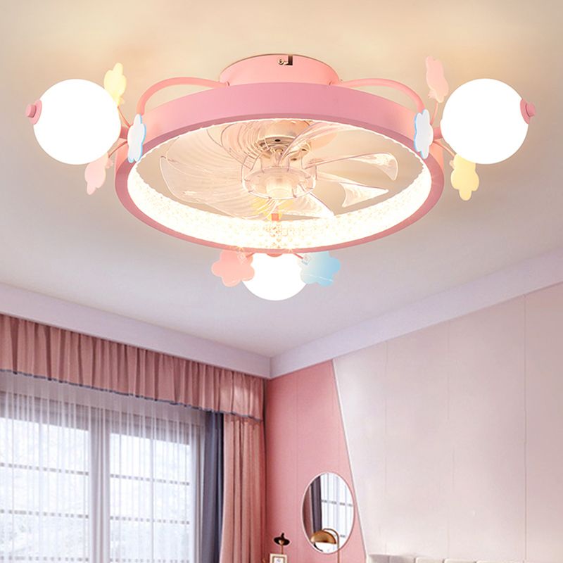 Metal Circle Flush Mount Fan Light Modern Colorful LED Fan Light for Kid Room