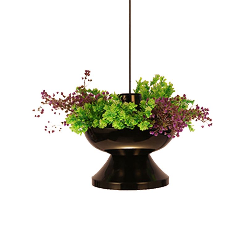 1 kop metalen hanglamp Antiek Zwarte potvorm Restaurant LED DOWN LIDING MET PLANT Decoratie