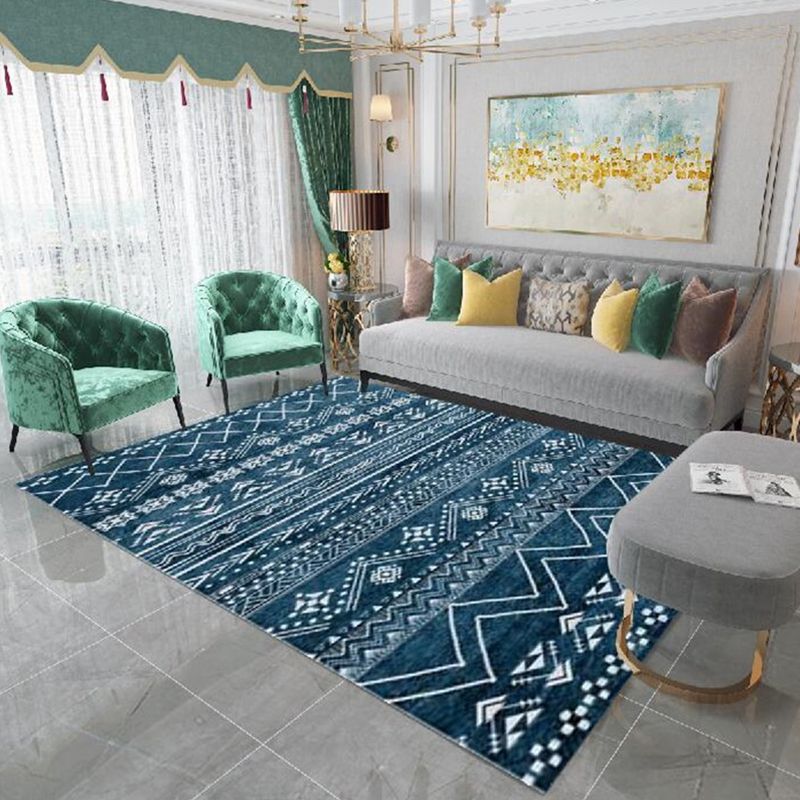 Moroccan Living Room Rug Multi-Color Geometric Print Rug Synthetics Anti-Slip Backing Stain Resistant Pet Friendly Rug