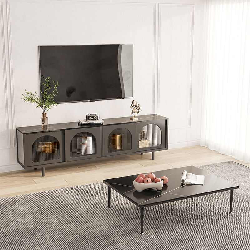 Modern Style TV Stand Stone Enclosed Storage TV Console with 4-Door