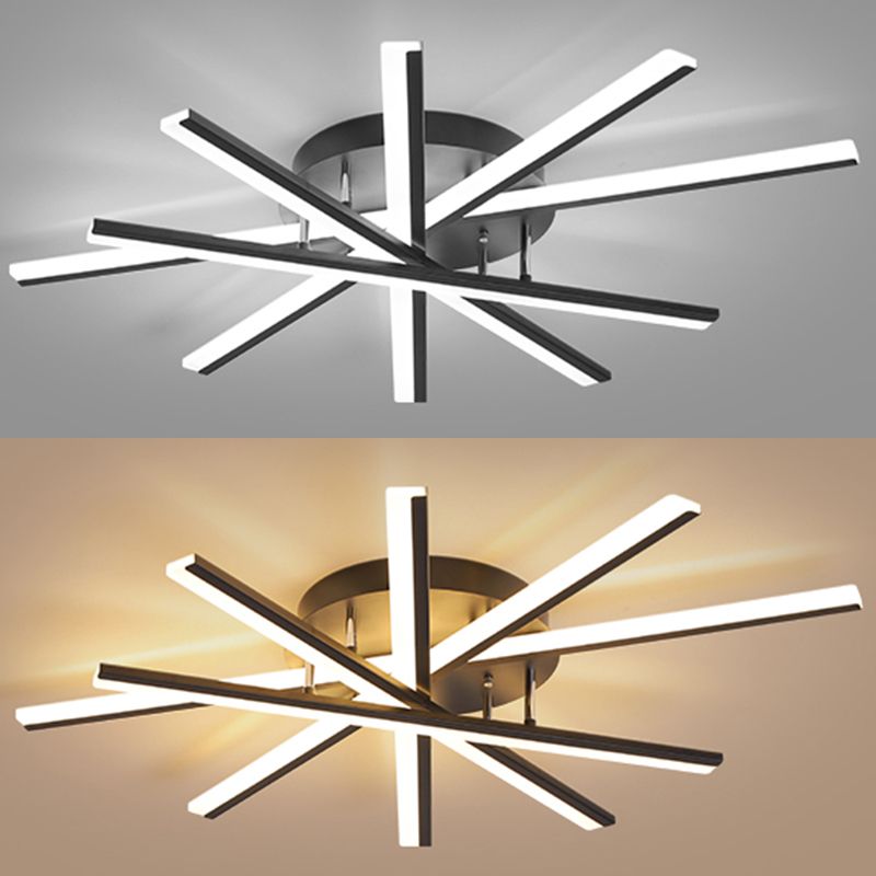 Wrought Iron Living  Room LED Flush Ceiling Lights Linear Modern Style Flush Mount