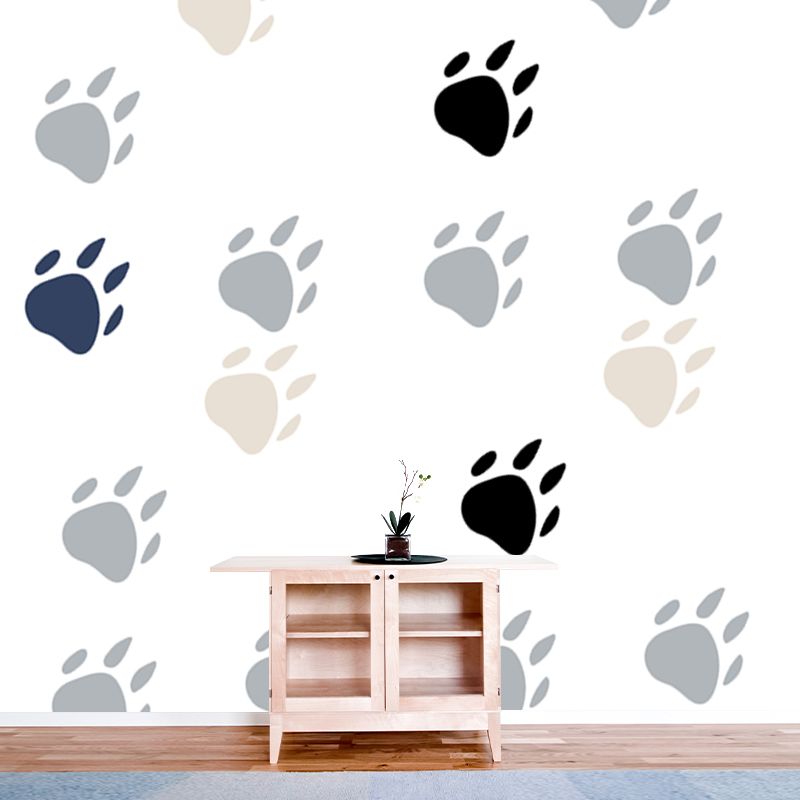 Cat Paw Print Wallpaper Mural Childrens Art Waterproof Nursery Wall Decor, Custom Print, White