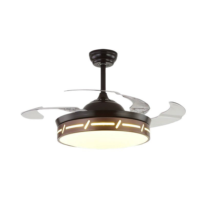 4 Blades LED Bedroom Semi Flush Contemporary 20" Wide Hanging Fan Light Fixture with Circle Acrylic Shade