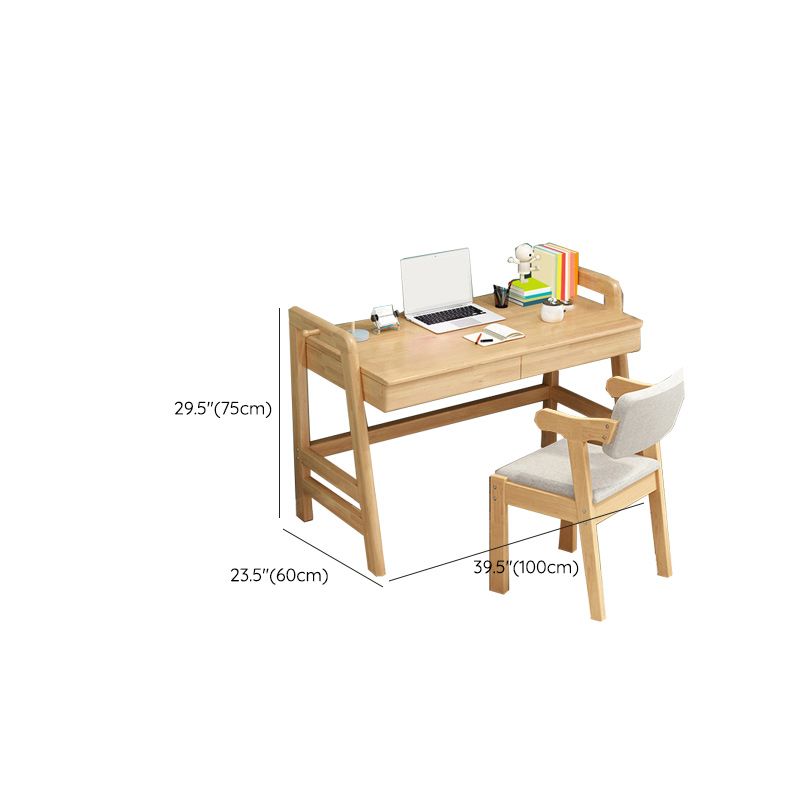 Natural Solid Wood Children's Desk with 2 Drawers Desk & Chair