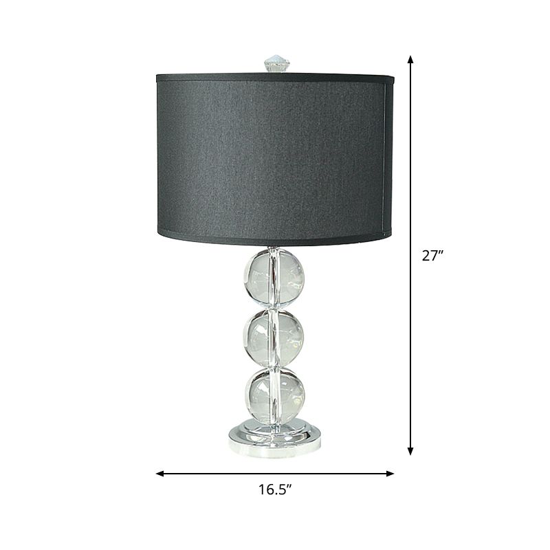 Fabric Drum Night Table Lighting Minimalist 1-Bulb Black Nightstand Lamp with Crystal Accent