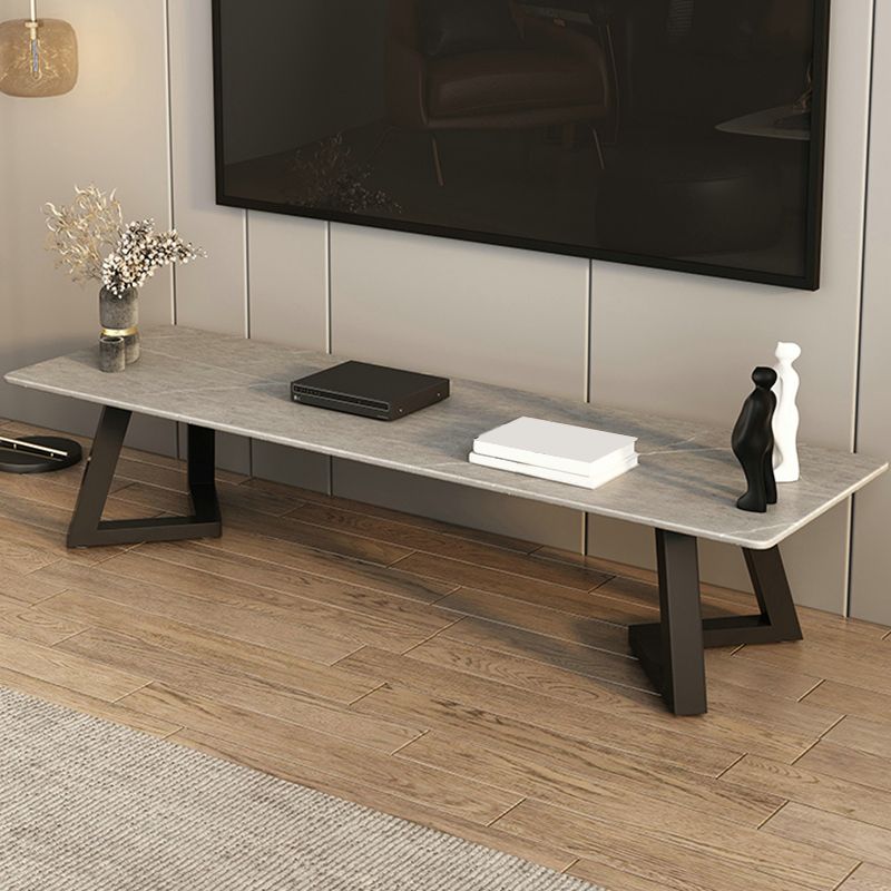 Gray Stone TV Console Contemporary Open Storage Media Console