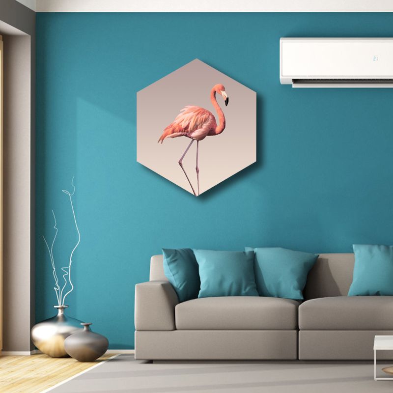 Flamingo Canvas Print House Interior Photography Tropical Animal Wall Art in Pink, Textured