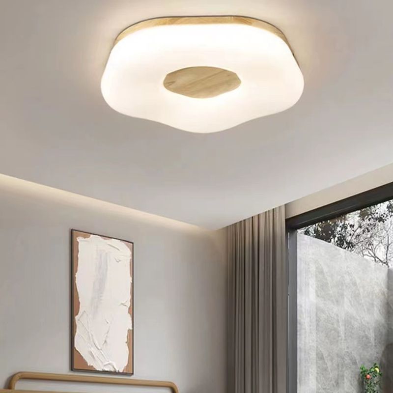 LED Modern Wood Flush Mount Geometric Shape Ceiling Light with Acrylic Shade