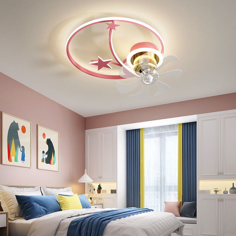 7-Blade Star Ceiling Fan Modernism Polish Finish LED Fan with Light for Foyer