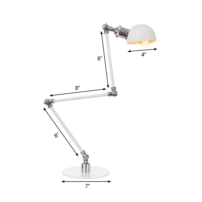 Dome Study Room Reading Lamp Metal 4"/8.5" Wide 1 Light Industrial Stylish Desk Lighting in White, 8"+8"/8"+8"+8" Length Arm