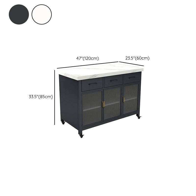 Modern Faux Marble Rectangle Kitchen Cart with Metal Base and Drawers