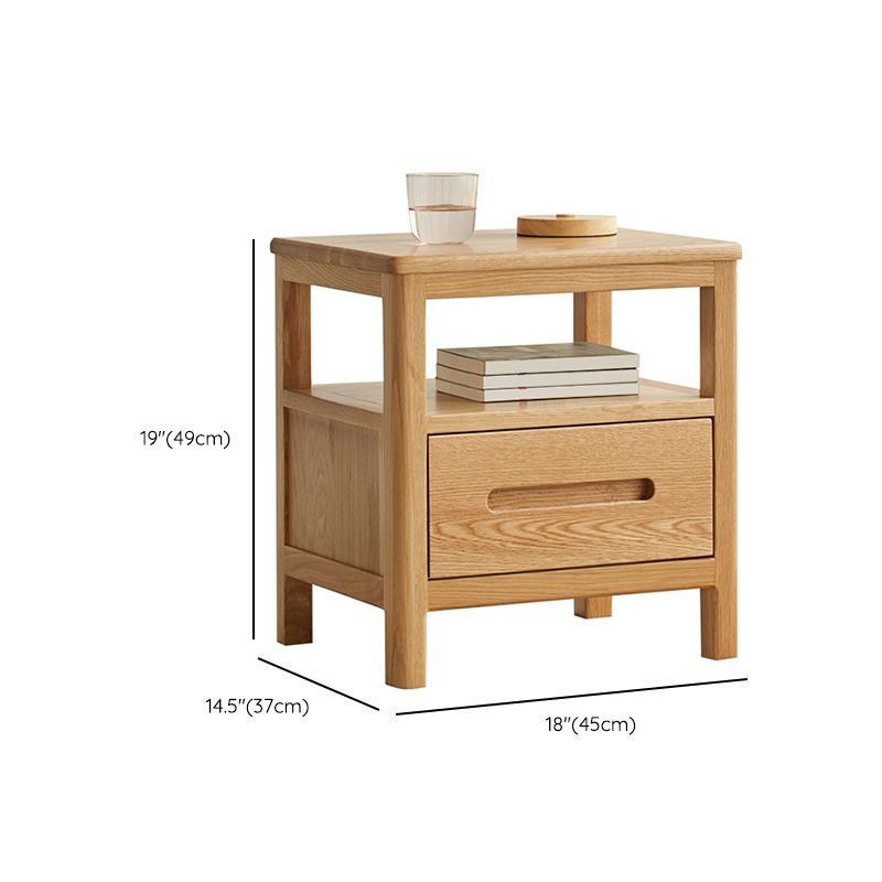 Solid Wood Standard Nightstand in Natural Kids Bedside Table with Drawers