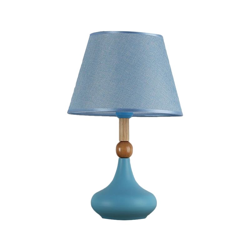 Barrel Task Lighting Macaron Fabric 1 Head Grey/Pink/Blue Night Table Light with Metallic Vase Base