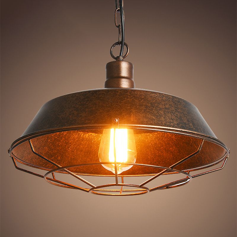 1 Light Caged Hanging Light Retro Industrial Style Metal Pendant for Restaurant