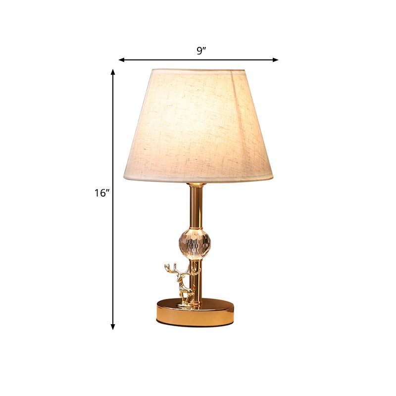 Barrel Bedroom Night Table Light Traidtional Fabric Single Gold Nightstand Lamp with Crystal Ball and Deer Deco