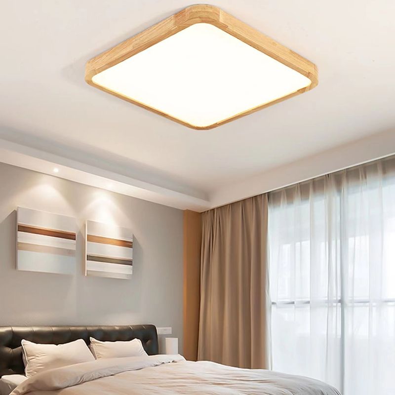 LED Modern Wood Flush Mount Geometric Shape Ceiling Light with Acrylic Shade for Study