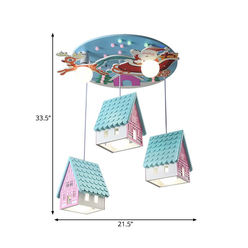 Azul House Lighting Cartoon 5 cabezas Luz de techo colgante de madera con Santa Claus y decoración de ciervos