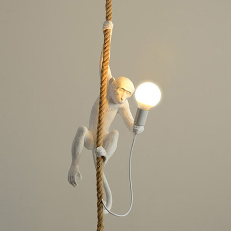 Art Deco Monkey Hanging Lamp Resin 1 Light Kids Bedroom Down Lighting Pendant