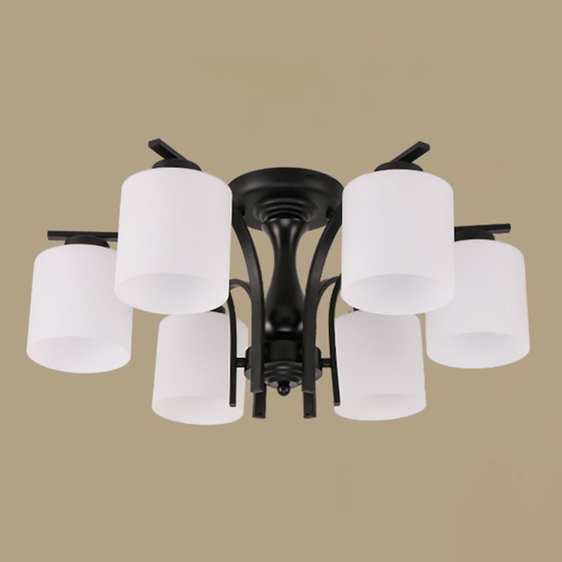 Cylindrical Shade Flush Mount Lighting Modern Rustic Style White White Glass Semi Flush pour le salon