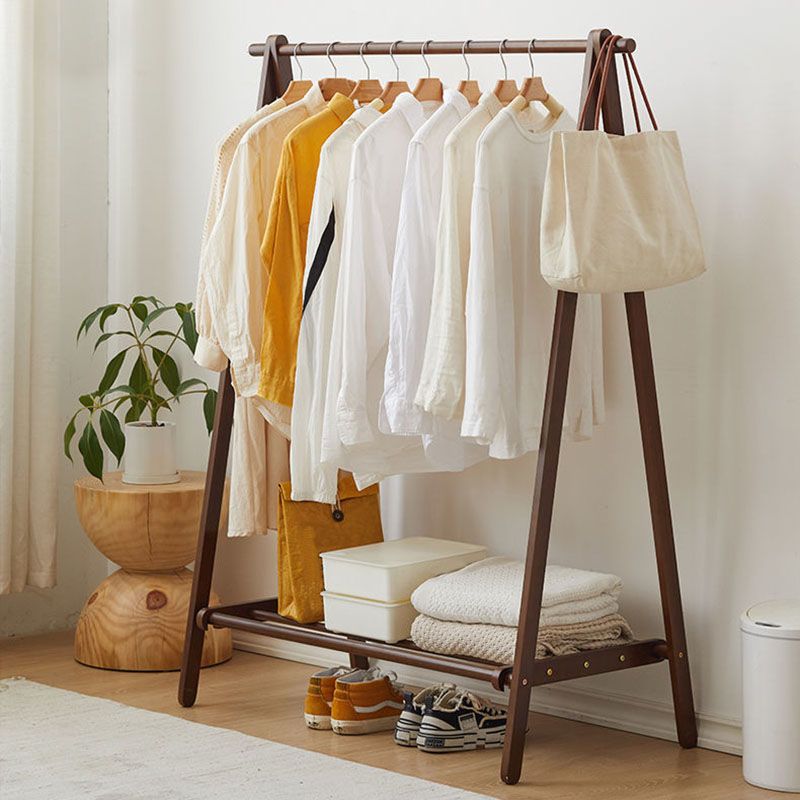 Modern Coat Rack Free Standing Wooden Coat Rack with Double Storage Shelving