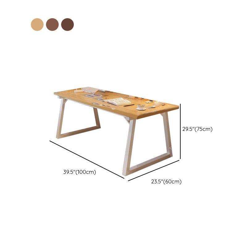 Contemporary Writing Desk in Brown/natural Solid Wood and Metal Base