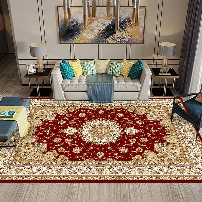 Chinese Living Room Rug Multi Colored Geometric Printed Area Rug Polyster Non-Slip Pet Friendly Indoor Rug