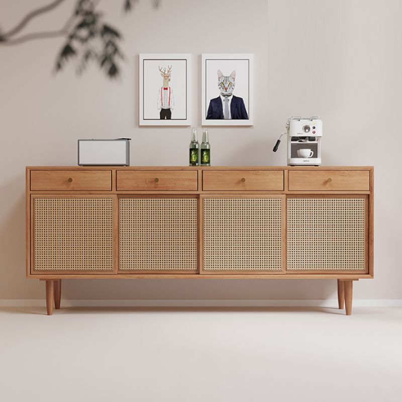 Contemporary Style Sideboard Cabinet Brown Pine Solid Wood Server with Drawer