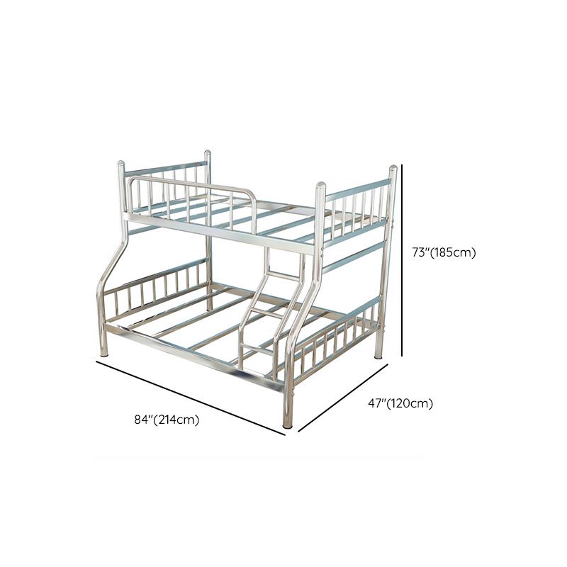 Contemporary Silver Bunk Bed with Guardrail and Built-In Ladder