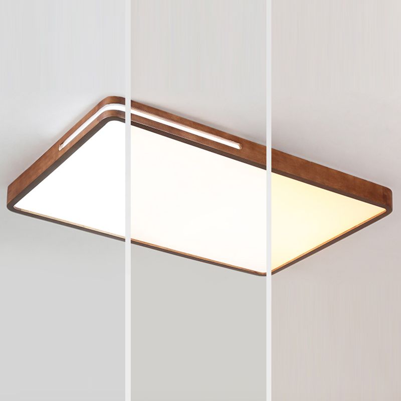 Japanese Rectangle Ceiling Light Wood LED Flush Mount Light in Brown for Living Room