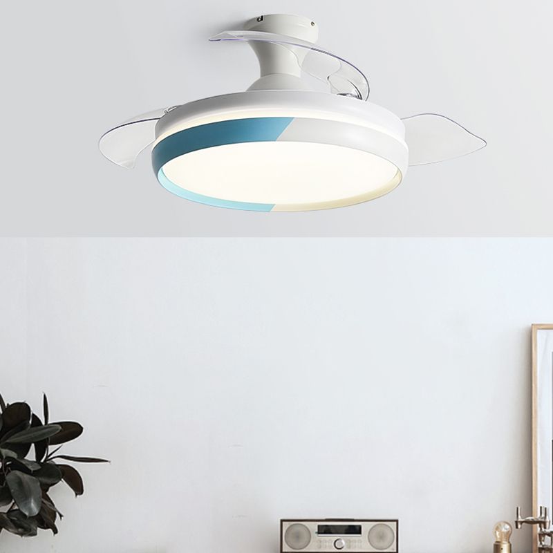 Round Metal Ceiling Fan Light Kids Style 1-Light Ceiling Fan Lamp for Living Room