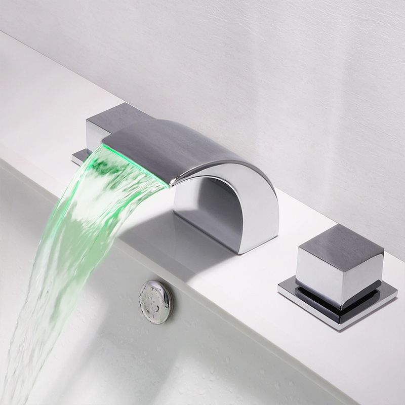 Wall Mounted Bathroom Faucet Knob Handle Waterfall Spout Faucet with LED