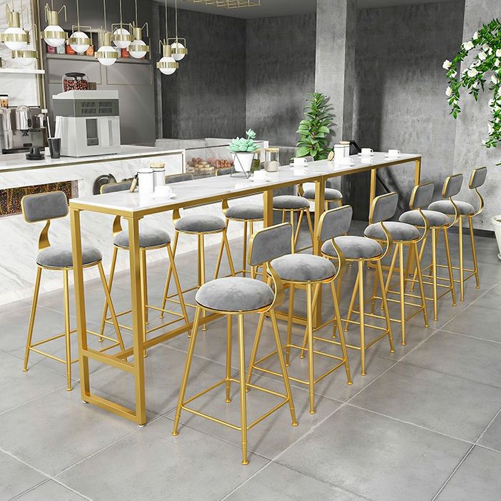 Stone Bar Dining Table Glam Style Rectangle Bar Table with Trestle for Milk Tea Shop