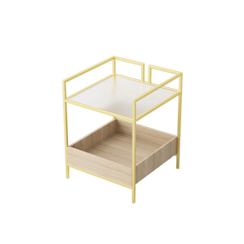 Glass Top Night Table with Shelves Contemporary Metal Nightstand