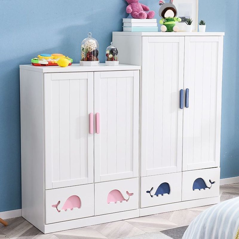 Modern Style Kids Closet White Colour Solid Wood Youth Armoire with 2-drawer